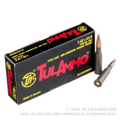 20 Rounds of 7.62x54r Ammo by Tula - 148gr FMJ