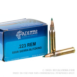 200 Rounds of .223 Ammo by ADI World Class - 55gr BlitzKing