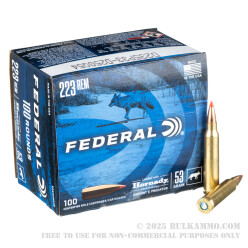 100 Rounds of .223 Ammo by Federal Varmint & Predator - 53gr V-MAX