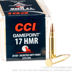 50 Rounds of .17HMR Ammo by CCI - 20gr JSP