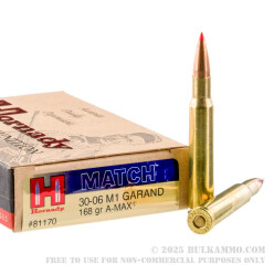 20 Rounds of 30-06 Springfield Ammo by Hornady - 168gr A-MAX Match for M1 Garand