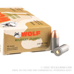 50 Rounds of .45 ACP Ammo by Wolf Military Classic - 230gr FMJ