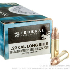 500 Rounds of .22 LR Ammo by Federal - 31gr - Copper Plated Hollow Point