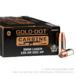 50 Rounds of 9mm Ammo by Speer Gold Dot Carbine - 135gr JHP