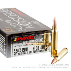 20 Rounds of 5.56x45 Ammo by Barnes Precision Match - 85gr OTM