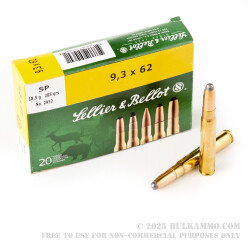 20 Rounds of 9.3x62mm Mauser Ammo by Sellier & Bellot - 285gr SP