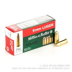 1000 Rounds of 9mm Ammo by Sellier & Bellot Police - 115gr FMJ