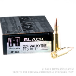 200 Rounds of .224 Valkyrie Ammo by Hornady BLACK - 75gr BTHP