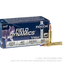 50 Rounds of .223 Ammo by Fiocchi - 40gr V-MAX