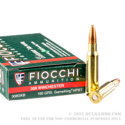 20 Rounds of .308 Win Ammo by Fiocchi - 165gr Game King HPBT