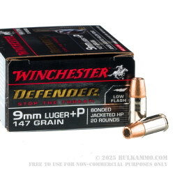 9mm - +P 147 Grain Bonded JHP - Winchester Defender - 20 Rounds