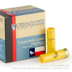 250 Rounds of 20 Gauge 2-3/4" Ammo by Fiocchi Texas Dove Load - 7/8 ounce #7 1/2 shot