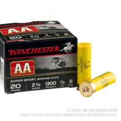 250 Rounds of 20ga Ammo by Winchester AA - 7/8 ounce #8 shot