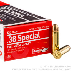 50 Rounds of .38 Spl Ammo by Aguila - 130gr FMJ