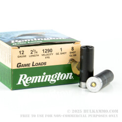 250 Rounds of 12ga Ammo by Remington Game Loads - 1 ounce #8 Shot