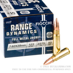 50 Rounds of 7.62x39 Ammo by Fiocchi - 123gr FMJ