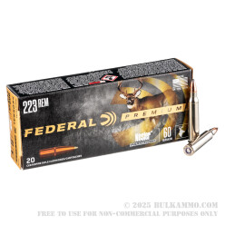 20 Rounds of .223 Ammo by Federal Premium - 60gr Nosler Partition