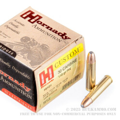 25 Rounds of .30 Carbine Ammo by Hornady Custom - 110 Grain RN