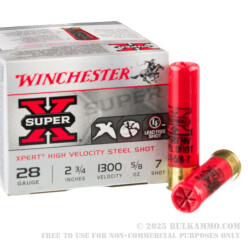 250 Rounds of 28ga Ammo by Winchester Super-X - 5/8 ounce #7 steel shot