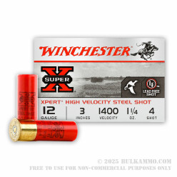 25 Rounds of 12ga Ammo by Winchester Super-X - 1-1/4 ounce #4 steel shot