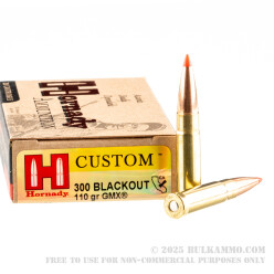 200 Rounds of .300 AAC Blackout Ammo by Hornady Custom - 110gr GMX