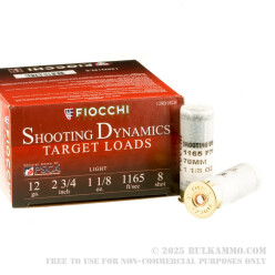 250 Rounds of 12ga Ammo by Fiocchi - 2-3/4" 1 1/8 ounce #8 shot