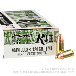 50 Rounds of 9mm Ammo by Remington Range - 124gr FMJ