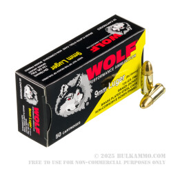 50 Rounds of 9mm Ammo by Wolf - 124gr FMJ ***STEEL CASES***