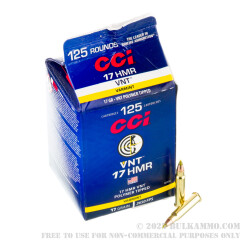 125 Rounds of .17 HMR Ammo by CCI - 17gr VNT