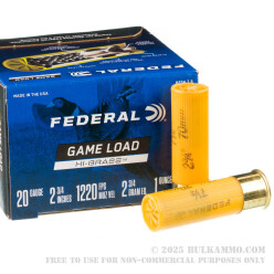 250 Rounds of 20ga Ammo by Federal Game Load Upland Hi-Brass - 1 ounce #7 1/2 shot