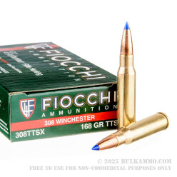 20 Rounds of .308 Win Lead Free Ammo by Fiocchi - Barnes 168gr TTSX