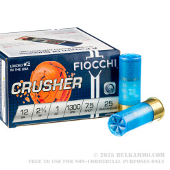 250 Rounds of 12ga Ammo by Fiocchi Crusher - 2-3/4" 1 ounce #7 1/2 shot