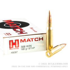 20 Rounds of .308 Win Ammo by Hornady - 168gr HPBT Match