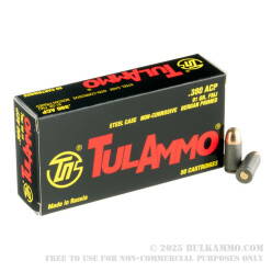 50 Rounds of .380 ACP Ammo by Tula - 91gr FMJ