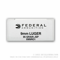 1000 Rounds of 9mm Ammo by Federal - 95gr JSP