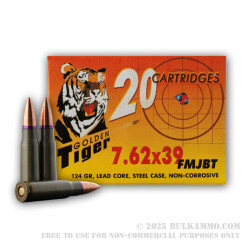 500  Rounds of 7.62x39mm Ammo by Golden Tiger - 124gr FMJBT