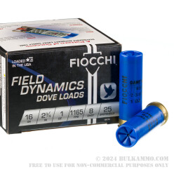 25 Rounds of 16ga Ammo by Fiocchi - 1 ounce #8 shot