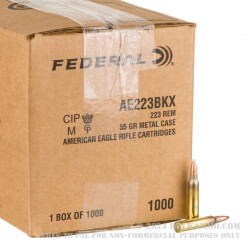 1000 Rounds of .223 Ammo by Federal American Eagle - 55gr FMJBT