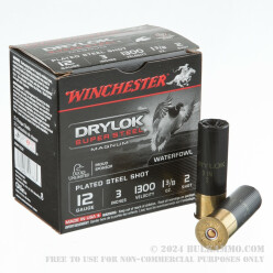 25 Rounds of 12ga 3" Ammo by Winchester DryLok Super Steel - 1 3/8 ounce #2 Shot