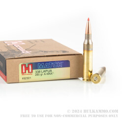 20 Rounds of .338 Lapua Ammo by Hornady Match - 285gr A-Max