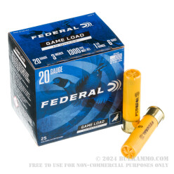 25 Rounds of 20ga Ammo by Federal Game Load Upland Hi-Brass - 1 1/4 ounce #6 shot