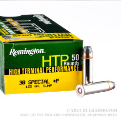 50 Rounds of .38 Spl +P Ammo by Remington HTP - 125gr SJHP