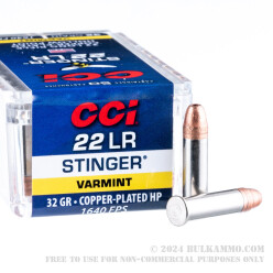 50 Rounds of .22 LR Stinger Ammo by CCI - 32 gr CPHP