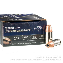 500 Rounds of 9mm Ammo by Fiocchi - 115gr XTP JHP