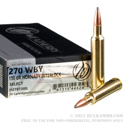 20 Rounds of .270 Weatherby Mag Ammo by Weatherby Select - 130gr InterLock SP