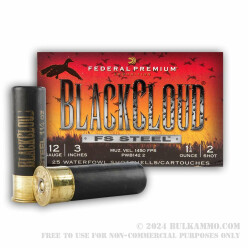 25 Rounds of 12ga 3" Ammo by Federal Black Cloud - 1 1/4 ounce #2 Shot (Steel)