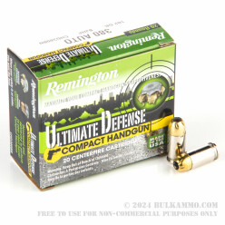 20 Rounds of .380 ACP Ammo by Remington Ultimate Defense - 102 gr BJHP