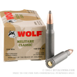 500 Rounds of .308 Win Ammo by Wolf - 168gr SP