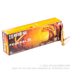 20 Rounds of .270 Win Short Mag Ammo by Federal - 150gr Fusion