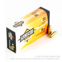 50 Rounds of 9mm Ammo by Armscor - 124gr FMJ
